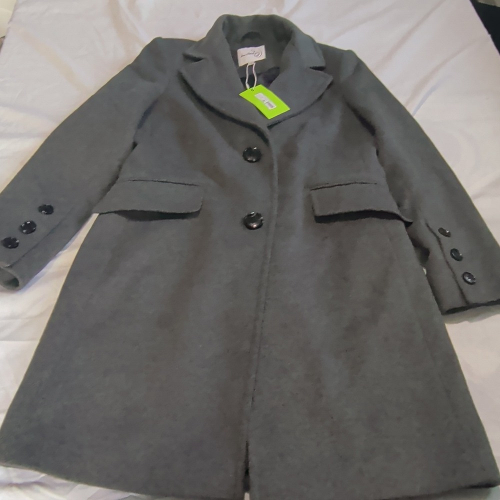 Sam Edelman Women's Gray Wool Blend Overcoat Button Closure Pockets Size 8 - Picture 4 of 6